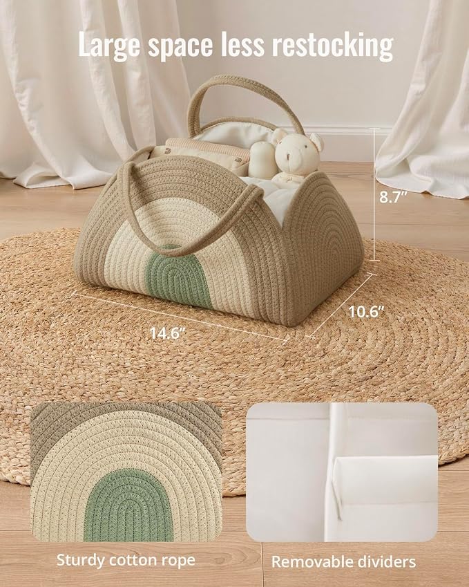 Blissful Diary Baby Diaper Caddy Organizer, Cotton Rope Diaper Caddy Basket - Image 4