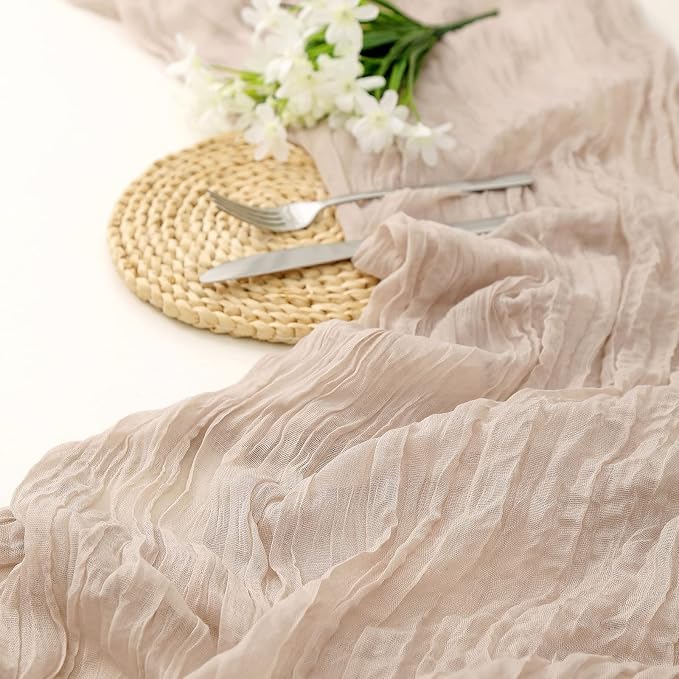 DOLOPL Rosy Brown Cheesecloth Table Runner 13.3ft Boho Gauze Cheese Cloth Table - Image 3