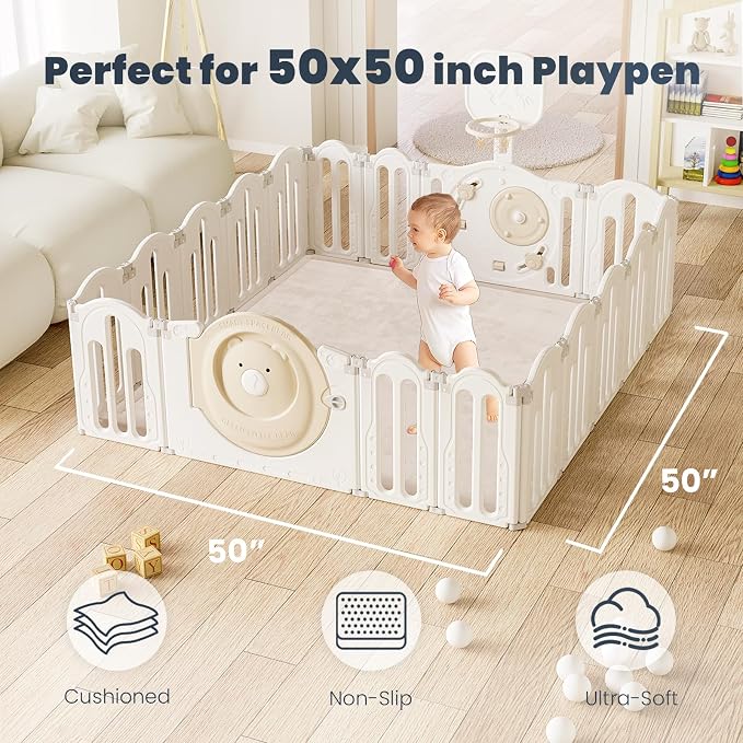 ACOMOPACK Baby Play Mat for Floor 1.3" Thick Memory Foam 50x50 Soft Velvet - Image 2