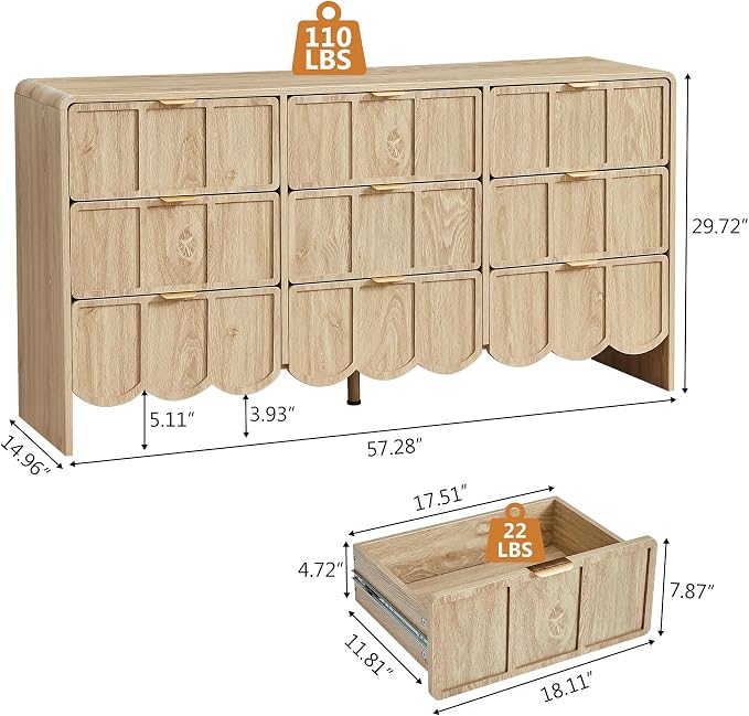 9 Drawer Dresser for Bedroom, Modern Closet Chest of Drawers - Image 2