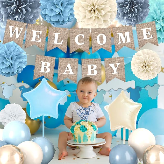 Dusty Blue Baby Shower Decorations- Boy Baby Shower Decor Set with- Welcome - Image 7