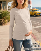 Riyiper 3 Pack Women's Maternity Shirts Long Sleeve Ribbed Knit Pregnancy Tees - Image 2