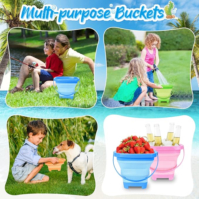 4 Packs Foldable Beach Buckets Set, Collapsible Bucket - Image 6
