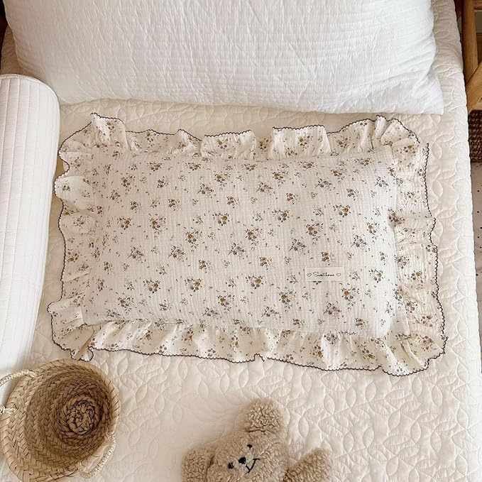 BuLuTu Shabby Chic Floral Toddler Pillow Cases Muslin Standard Size Pillowcases - Image 8