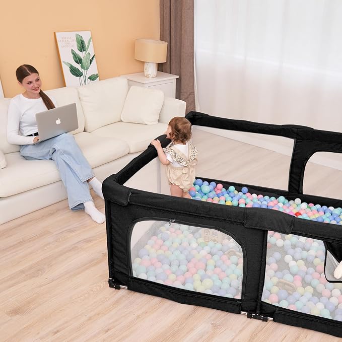 Foldable Baby Playpen with Gate, Extra Large Collapsible Play Yard - Image 6