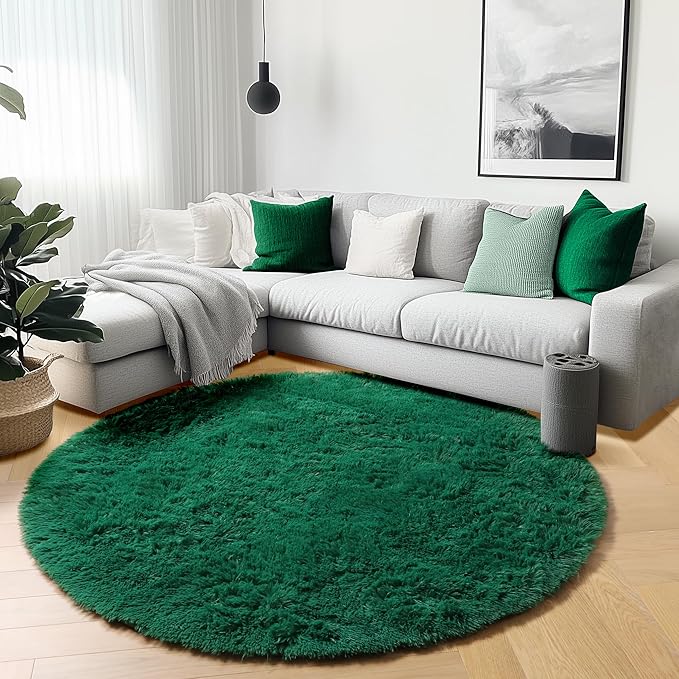 ONASAR Dark Green Round Area Rugs 6ft, Ultra Soft Bedroom Circle Rug by ONASAR