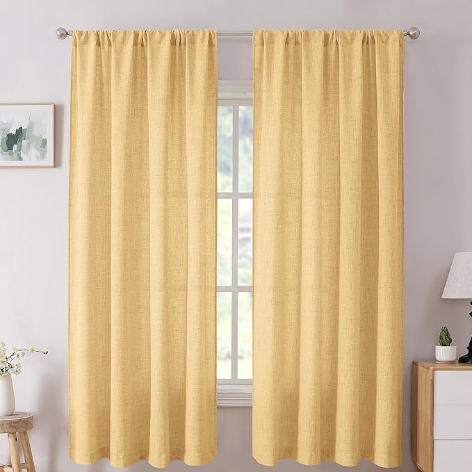 Tollpiz Short Linen Curtain Bedroom Rod Pocket Semi Sheer Curtains Burlap Light by Tollpiz