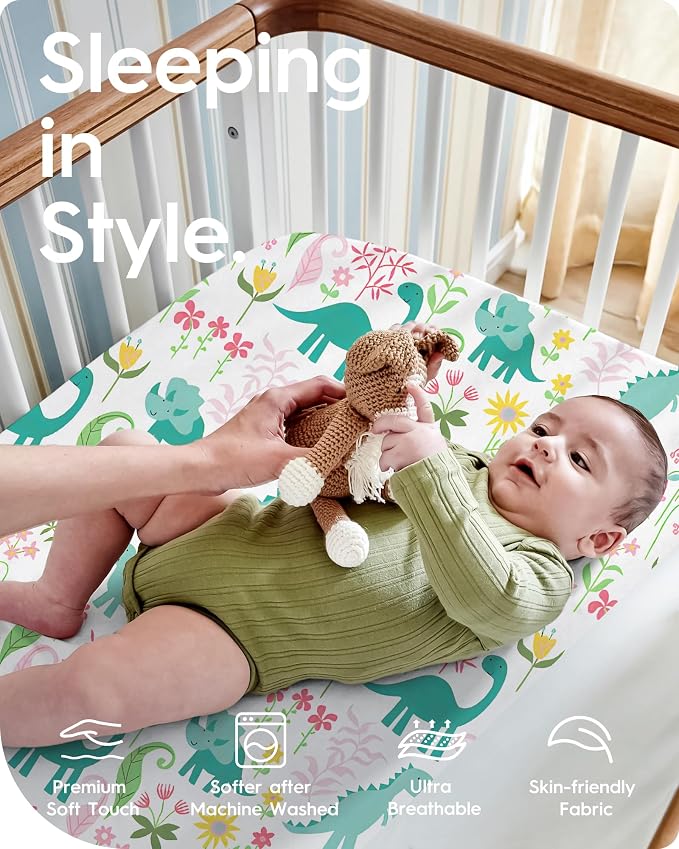 Dinosaur Pack N Play Sheets Fitted, Ultra Soft Mini Crib Sheets - Image 2