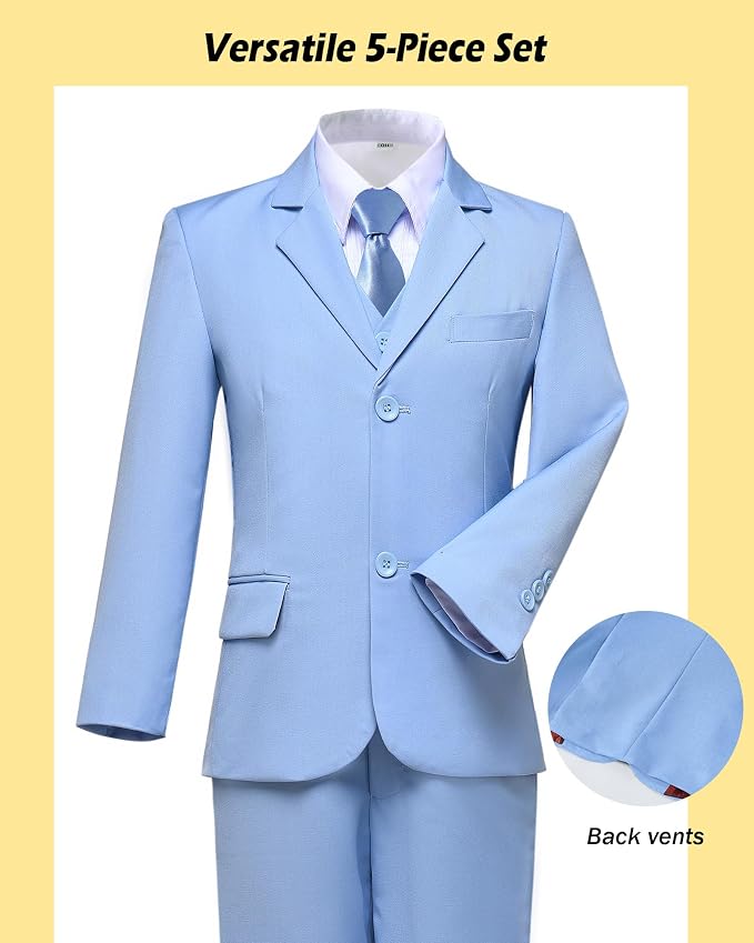 Boys’ Formal Suit 5 Piece Set, Toddler Tuxedos - Image 4