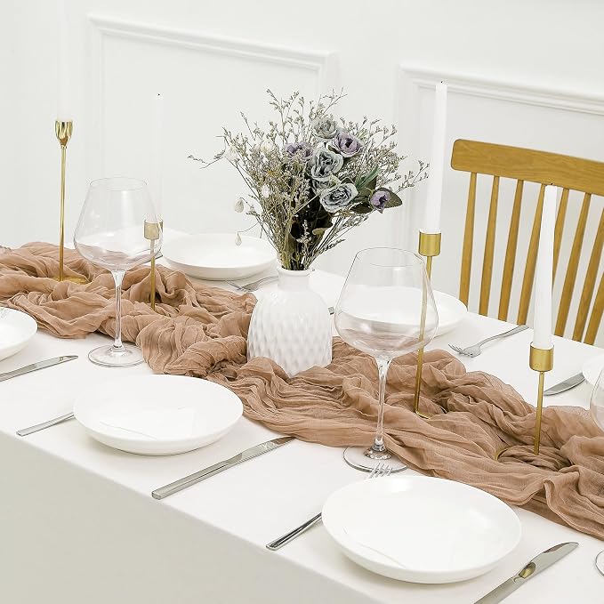 DOLOPL Brown Cheesecloth Table Runner 13.3ft Boho Gauze Cheese Cloth Table - Image 4