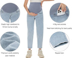 POSHGLAM Women's Maternity Jeans Over Belly Comfy Stretch 28'' Boyfriend Jeans - Image 2