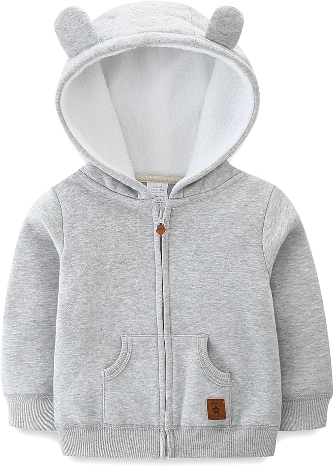 Baby Hoodie Sherpa Lined Zip up Light Fleece Jacket Solid Bear Coat Fall Winter by Unknown