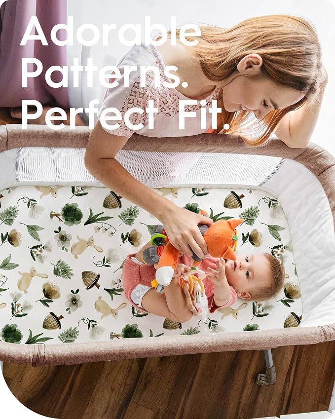 Pack N Play Sheets Fitted, TotBasic Ultra Soft Mini Crib Sheets Safari - Image 3