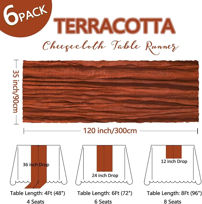 6 Pack Fall Table Runner Terracotta Cheesecloth 10Ft Gauze Burnt Orange Cheese - Image 2