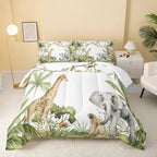 QOOMO Elephant Giraffe Monkeys Comforter King Size, Wild Animals Kids Comforter by QOOMOHOME