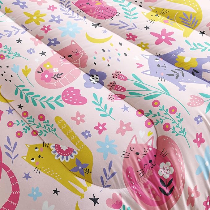 QOOMO Floral Cat Comforter Twin Size, Down Alternative, Soft and Lightweight - Image 5