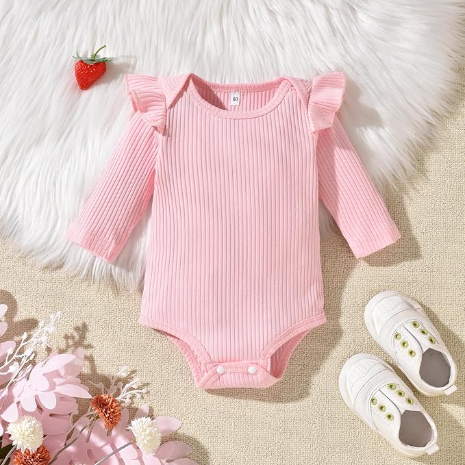 Aalizzwell Preemie Newborn Infant Baby Girls Clothes Ribbed Romper Bodysuit - Image 4