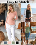 Huukeay 4 Pack Women's Maternity Shirts, Long Sleeve Cotton Ribbed Pregnancy - Image 4