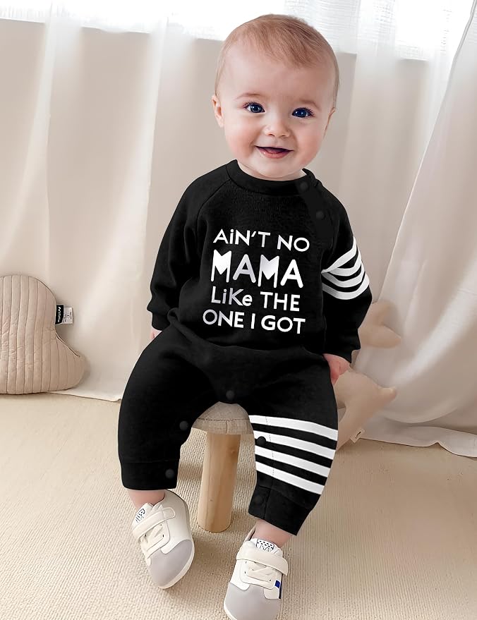 Baby Boy Clothes Infant Mamas Print Romper Stripe Sleeve Outfits Fall Winter - Image 4