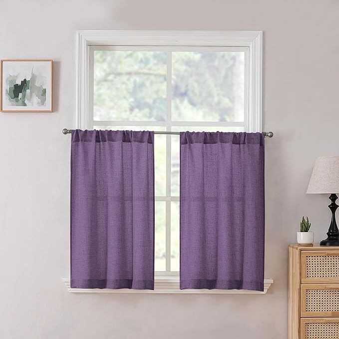Tollpiz Linen Tier Curtain Rod Pocket Semi Sheer Half Kitchen Curtains Burlap by Tollpiz
