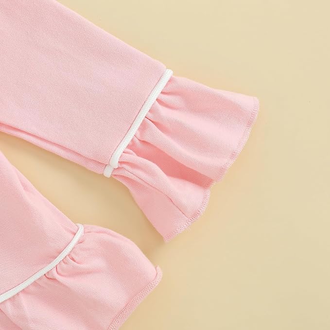 fhutpw Toddler Kids Baby Girl Pajamas Set Solid Color Ruffle Long Sleeve Button - Image 5