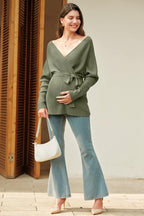 OUGES Womens Soft Cotton Blend Maternity Sweater Wrap V Neck Long Sleeve V Back - Image 6