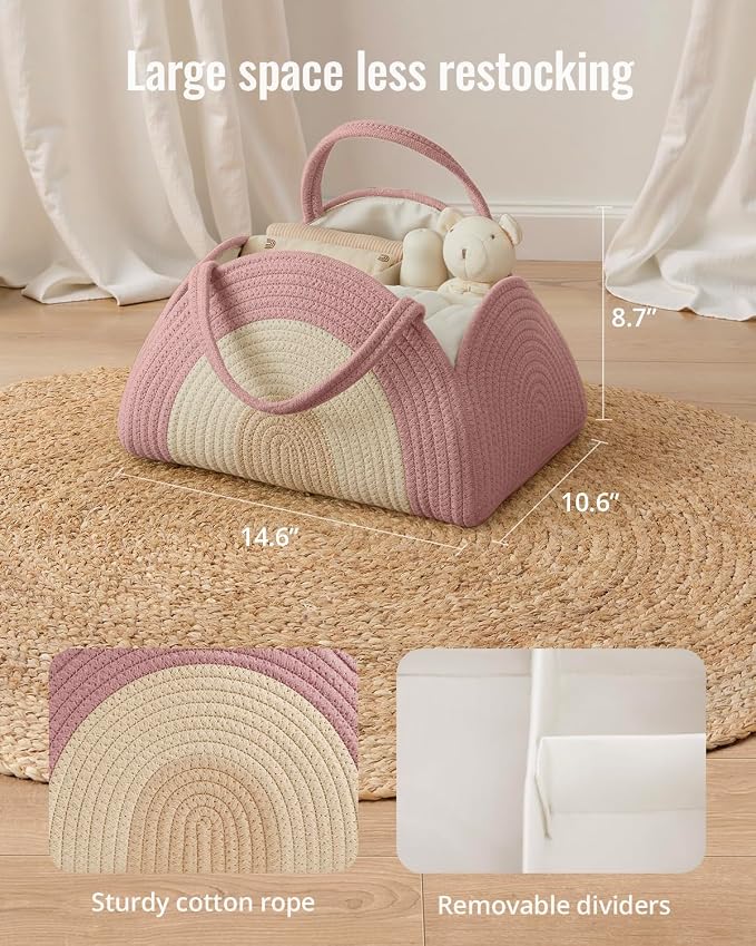 Blissful Diary Baby Diaper Caddy Organizer, Cotton Rope Diaper Caddy Basket - Image 4