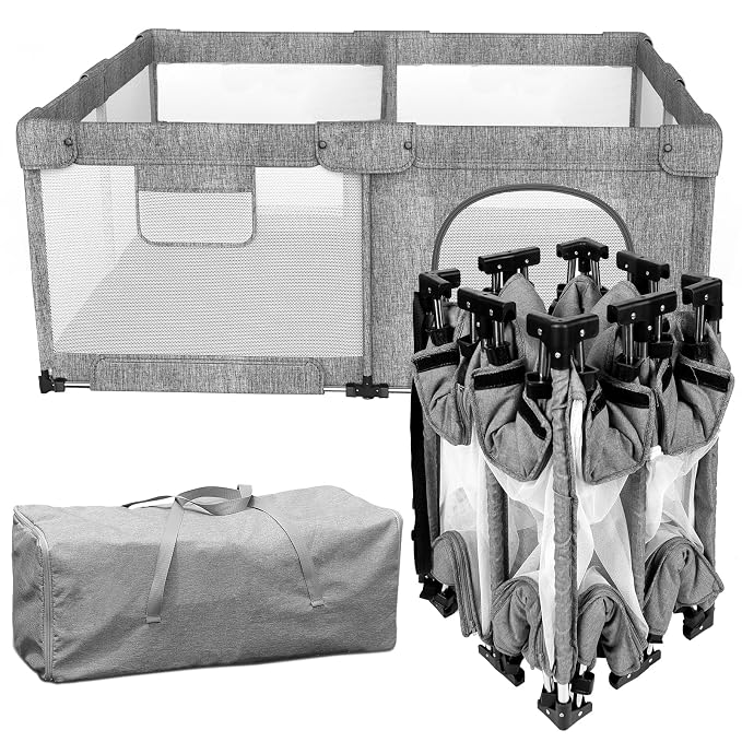 Foldable Baby Playpen with Gate, Extra Large Collapsible Play Yard by patywaga