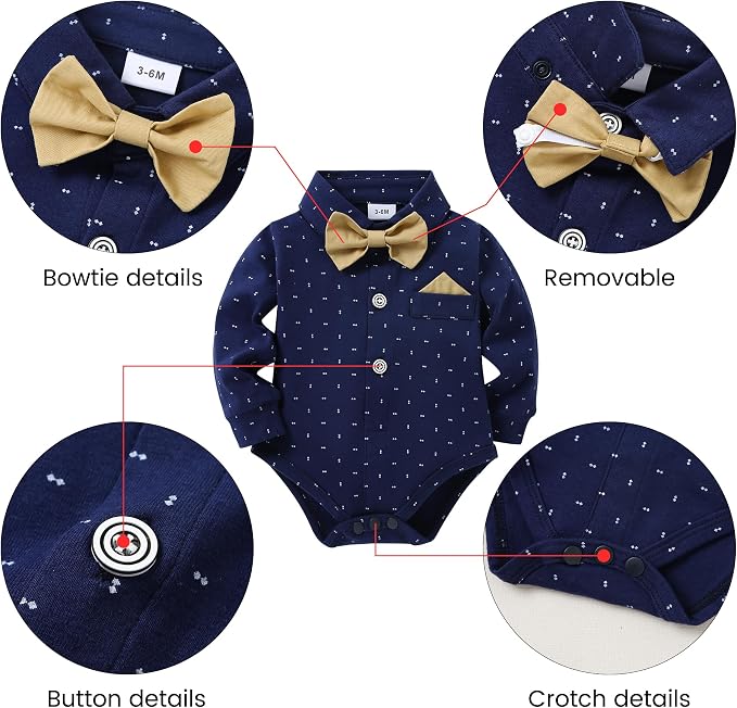 DISAUR Baby Boy Clothes Suits 4PCS Gentleman Outfit Dress Romper Beret Hat - Image 3