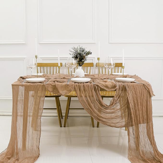 DOLOPL Brown Cheesecloth Table Runner 13.3ft Boho Gauze Cheese Cloth Table - Image 6