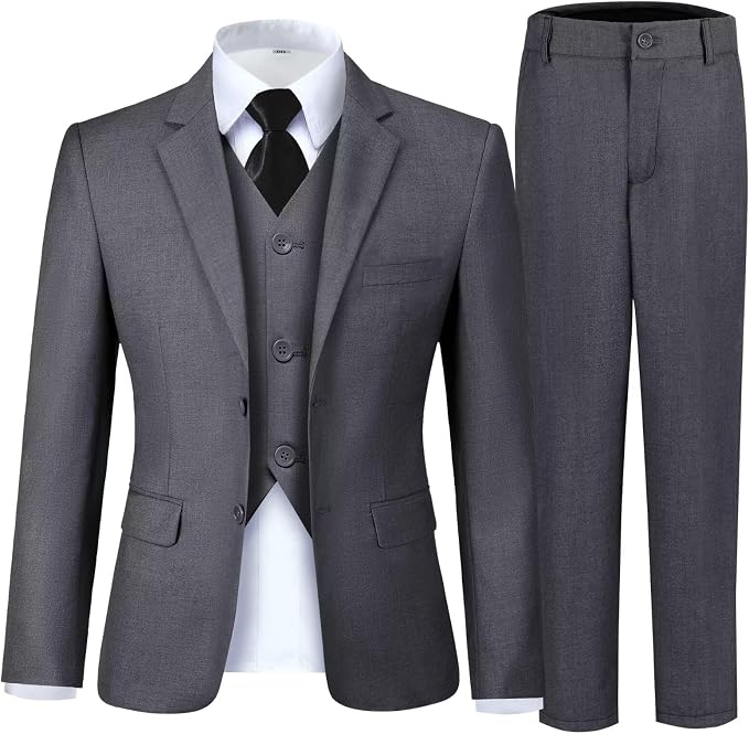 Boy's Suit Formal Slim Fit 5 Pieces Suit Set Blazer Vest Pants by Fesenbo