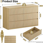 Natural 6 Drawers Dresser for Bedroom, Handleless, Modern Fluted Dresser TV - Image 2