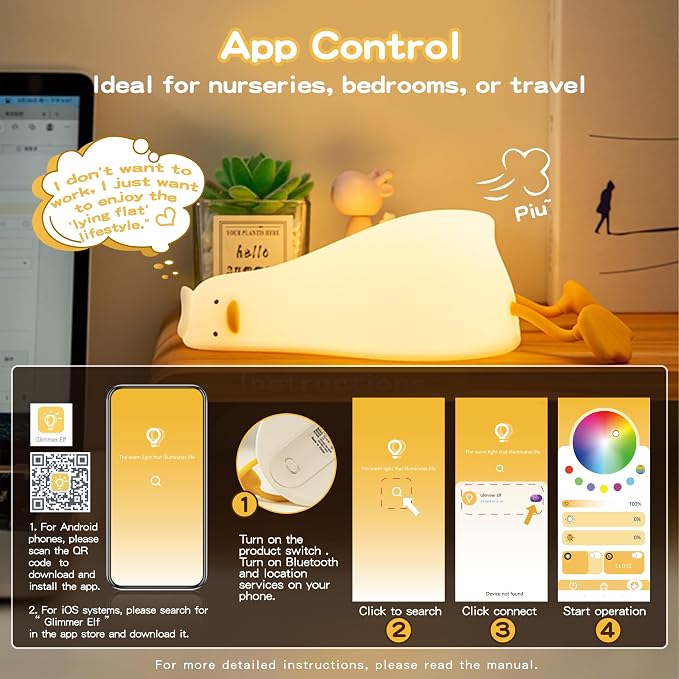 Cute Duck Night Light with Color Changing, APP/Tap Control Fun Lying Flat Ducky - Image 2