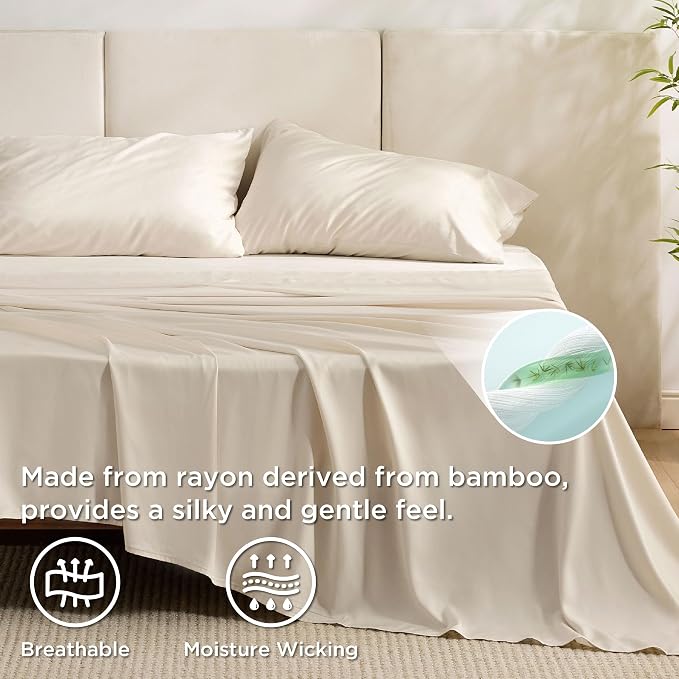Bedsure Full Size Bed Sheets, Cooling Sheets, Rayon Derived from Bamboo - Image 3