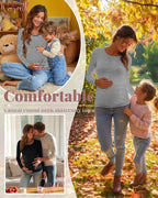 Ficerd 3 Pack Women's Maternity Shirts, Long Sleeve Side Ruched Pregnancy Tee - Image 4
