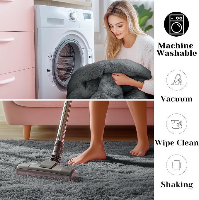 ONASAR Grey Fluffy Rugs for Bedroom, 3x5 Gray Bedside Area Rug, Washable Ultra - Image 6