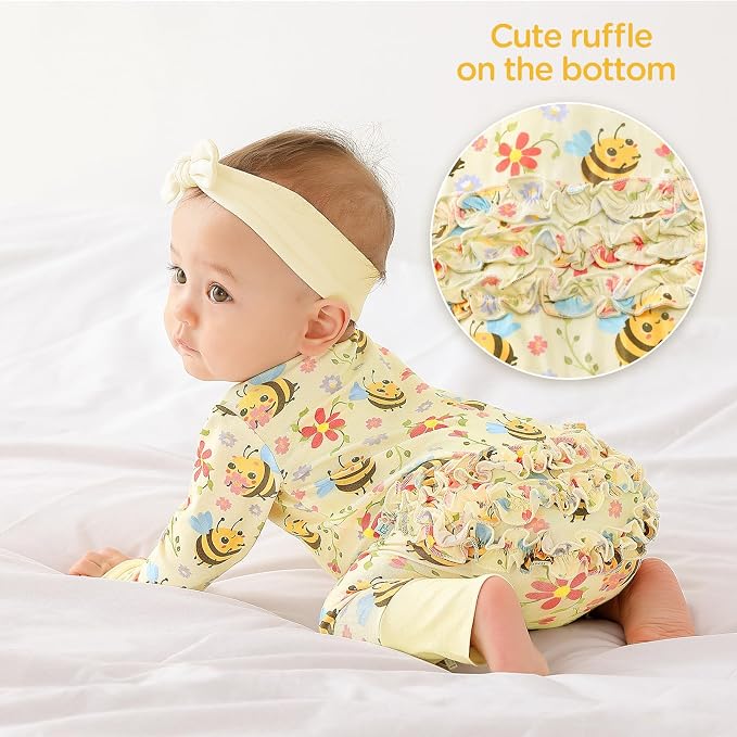 Viscose from Bamboo Ruffled Zippered One-Piece Infant Footless Sleepers Rompers - Image 4