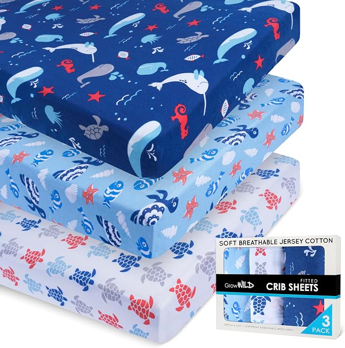 GROW WILD Blue Ocean Baby Crib Sheets by %E2%80%8EGrowWild