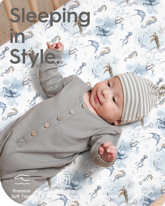Pack and Play Sheets Fitted, Ultra Soft Mini Crib Sheets Boy, Neutral Pack N - Image 2