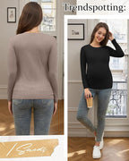 Riyiper 3 Pack Women's Maternity Shirts Long Sleeve Ribbed Knit Pregnancy Tees - Image 4
