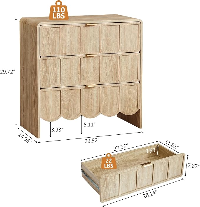 3 Drawer Dresser for Bedroom Set of 2, Modern Closet Chest of Drawers - Image 2