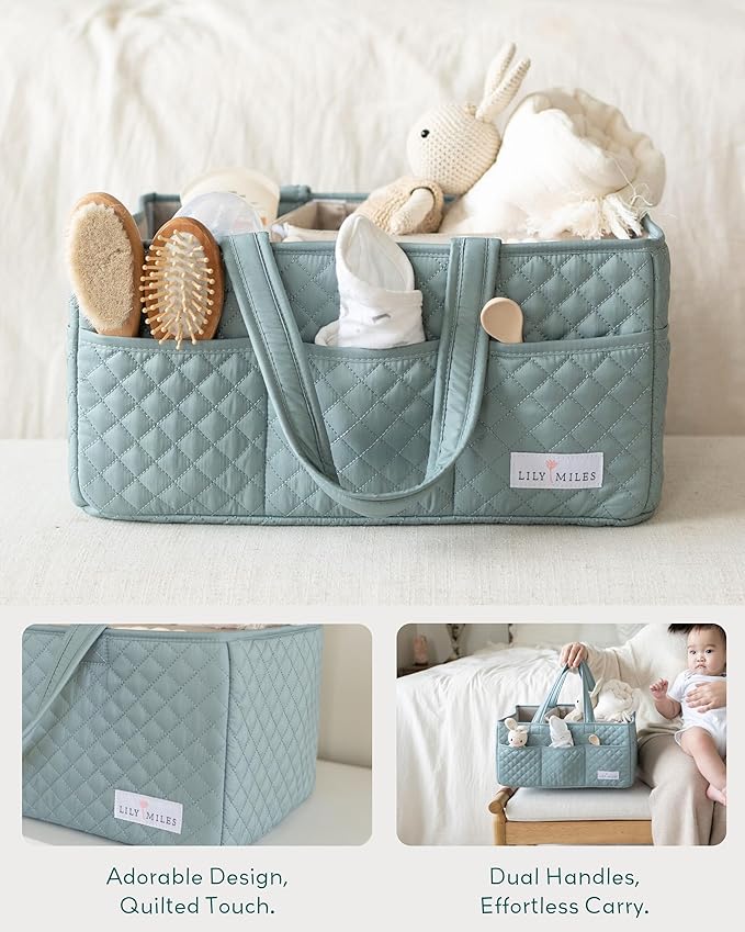Lily Miles Baby Diaper Caddy Organizer, Quilted Nursery Storage Basket - Image 3