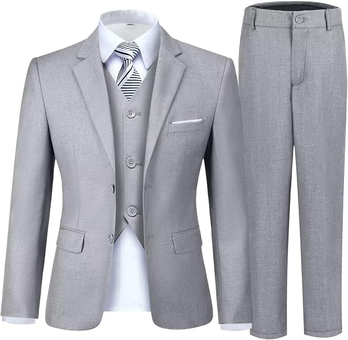 Boy's Suit Formal Slim Fit 5 Pieces Suit Set Blazer Vest Pants by Fesenbo
