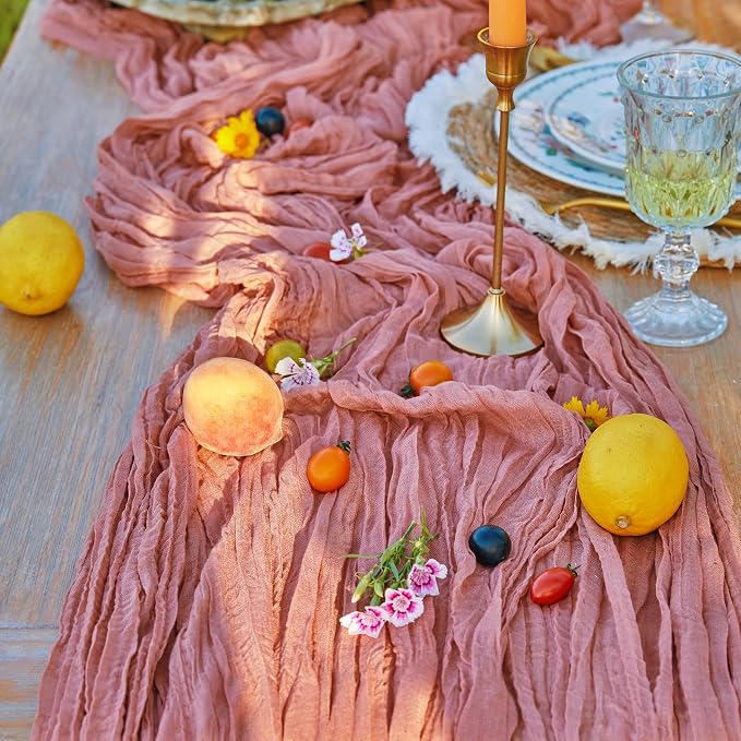 DOLOPL 8PCS Dusty Rose Cheesecloth Table Runner Bulk 13.3ft Boho Gauze Cheese - Image 3