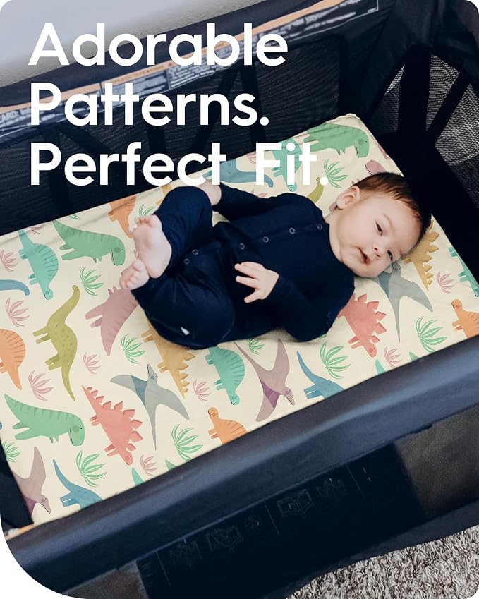 Pack N Play Sheets Fitted, TotBasic Ultra Soft Dinosaur Mini Crib Sheets - Image 3