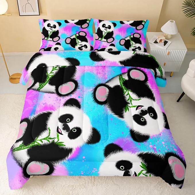 QOOMO Panda Comforter Full Size, Neon Panda Comforter Set - Image 2