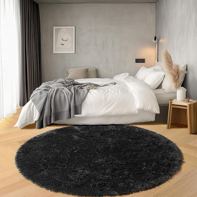 ONASAR Black Round Area Rugs 6ft, Ultra Soft Bedroom Circle Rug - Image 3