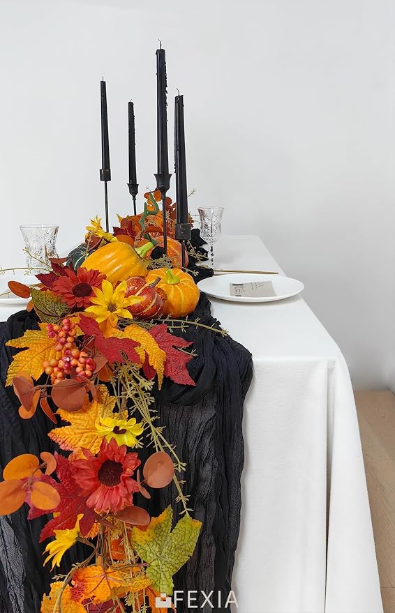 FEXIA Black Cheesecloth Table Runner Cheese Cloth Runner 35x120 Inches Gauze - Image 5