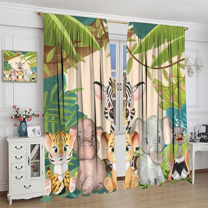 Animals Curtains Colorful Forest Cartoon Cute Zebra Tiger Elephant - Image 4
