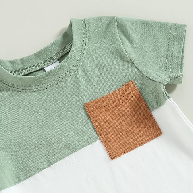 Rtnnsbbfcm Newborn Baby Boy Summer Clothes Short Sleeve Color Block Front - Image 4